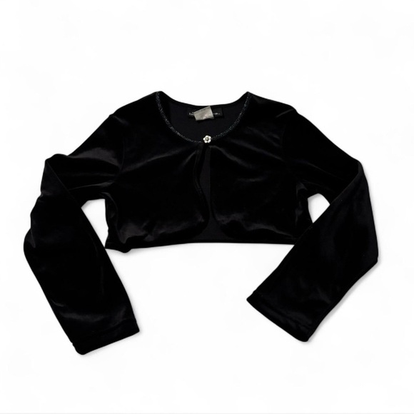 No Boundaries Other - VTG‎ y2k Girls Medium Long Sleeve Velvet Shrug Dress Cover Black Flower Button